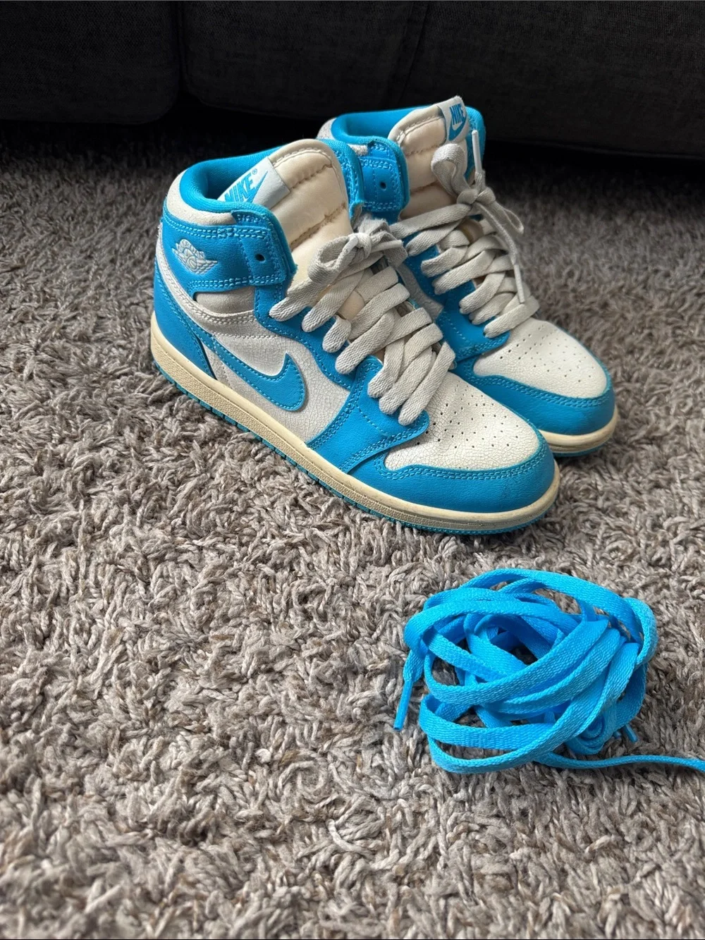 Nike Kids High-Top Sneakers in White and Bright Blue